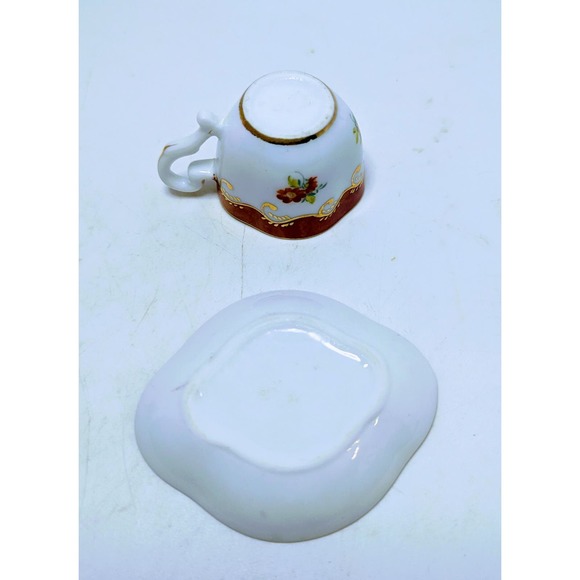 Vintage Past Times Miniature Teacup and Saucer Demitasse Porcelain Flowers Red - Picture 4 of 5